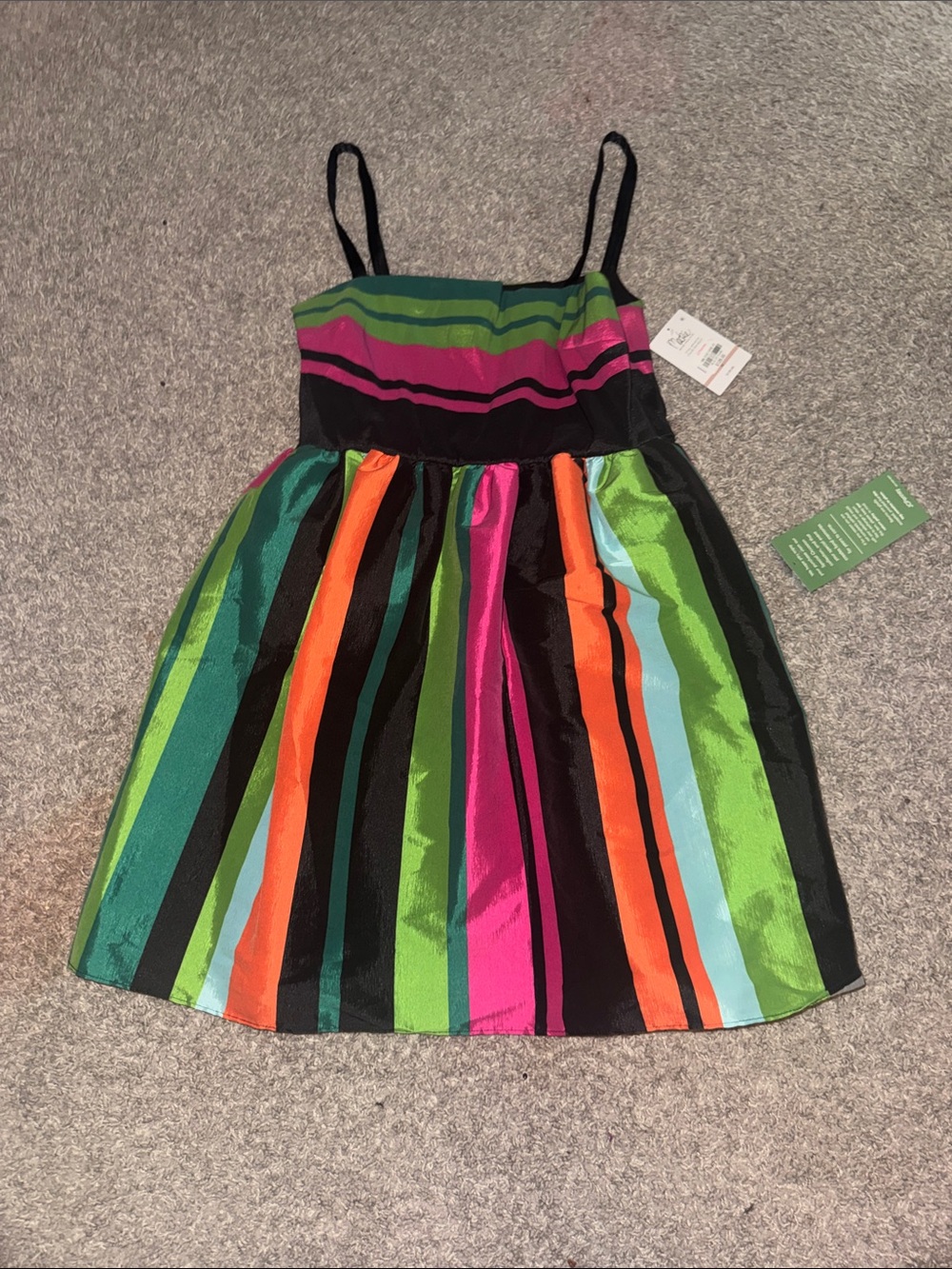 Bob Mackie Black Strappy Dress with Multicolor Vertical Stripes